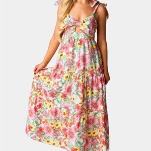 Buddy Love Floral Pink and White Maxi Dress